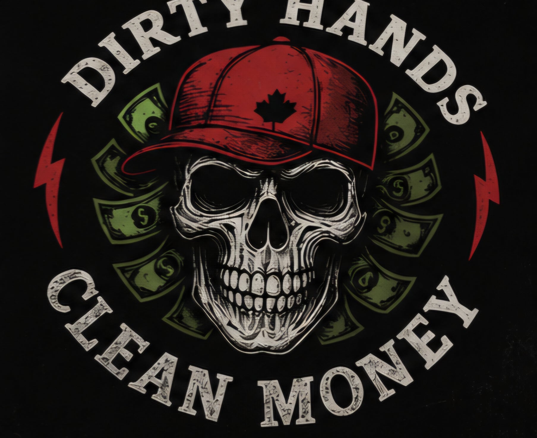 Dirty Hands Clean Money Skull Luxury Plush Blanket – Black Red & Green Urban Gothic Bedding