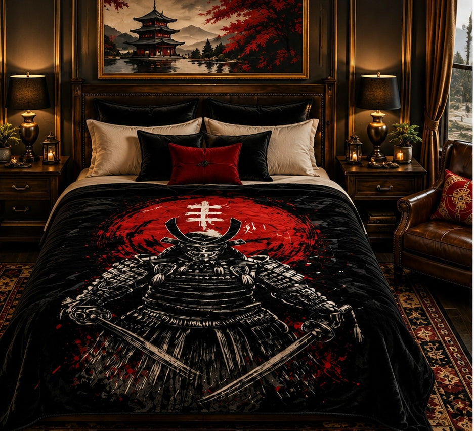 Crimson Samurai Warrior Japanese Luxury Plush Blanket