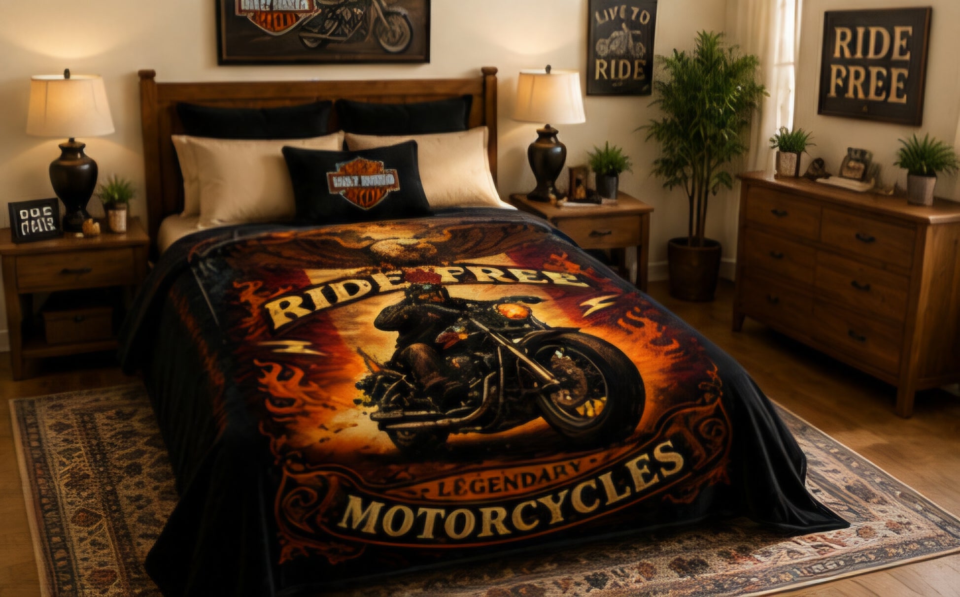 Ride Free Canadian Eagle Motorcycle Luxury Plush Blanket