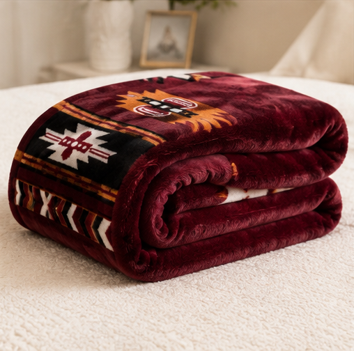 Burgundy Southwestern Geometric Luxury Plush Blanket