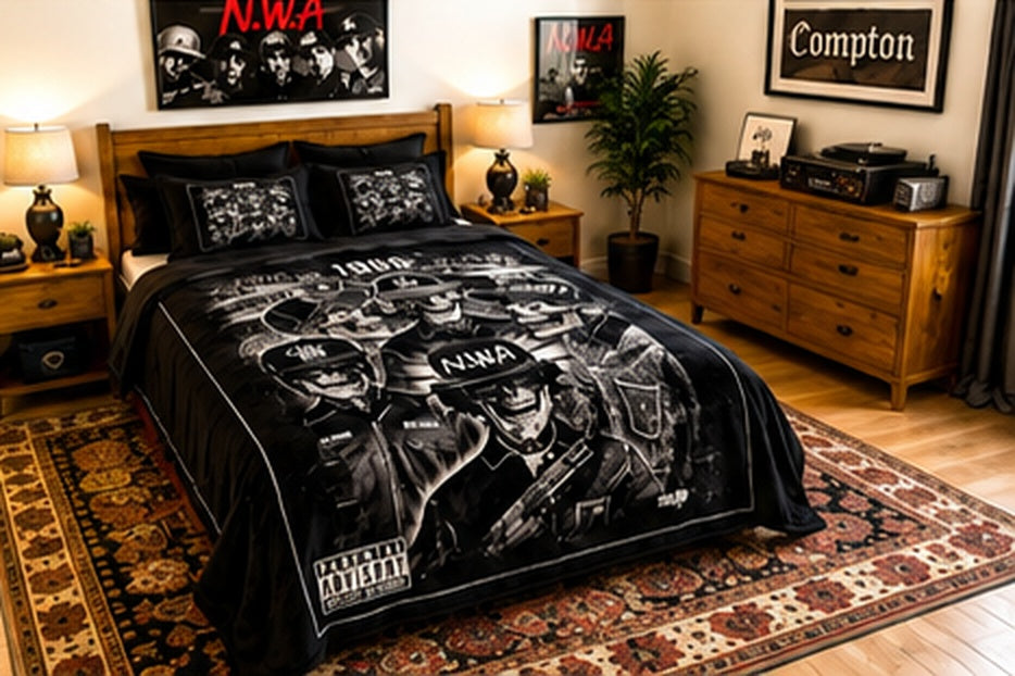 Black & White Old School Hip-Hop Skull Graphic Luxury Plush Blanket