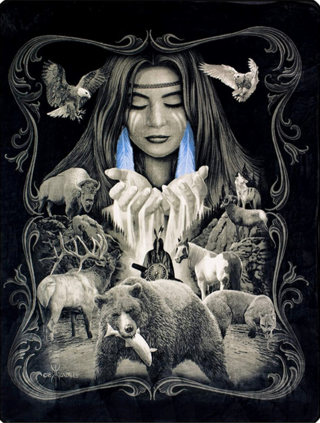 Spirit of the Wild Comforter Set – Indigenous-Inspired Woman, Bear & Wildlife Bedding