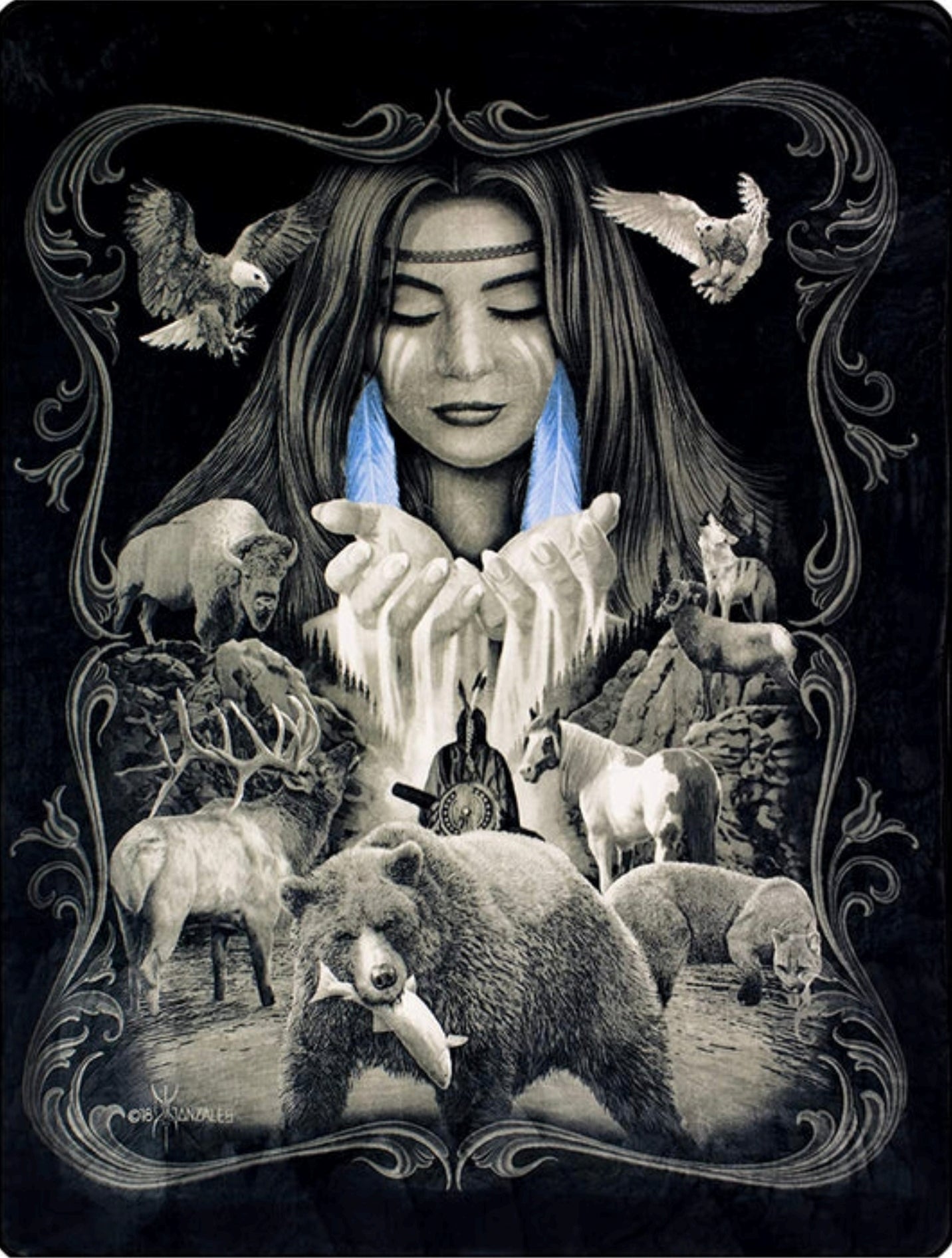 Spirit of the Wild Comforter Set – Indigenous-Inspired Woman, Bear & Wildlife Bedding