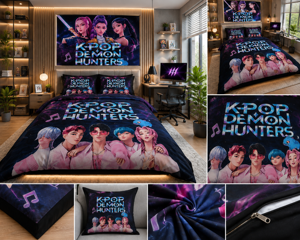 K-Pop Demon Hunters Inspired Luxury Plush Blanket – Neon Anime Music Fantasy Bedding