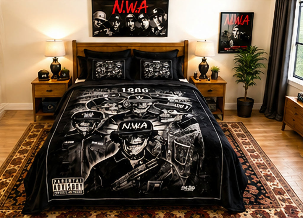 Black & White Old School Hip-Hop Skull Graphic Luxury Plush Blanket