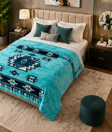 Turquoise Southwestern Geometric Luxury Plush Blanket