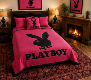 Pink & Black Bunny Logo Luxury Plush Blanket – Bold Modern Statement Bedding