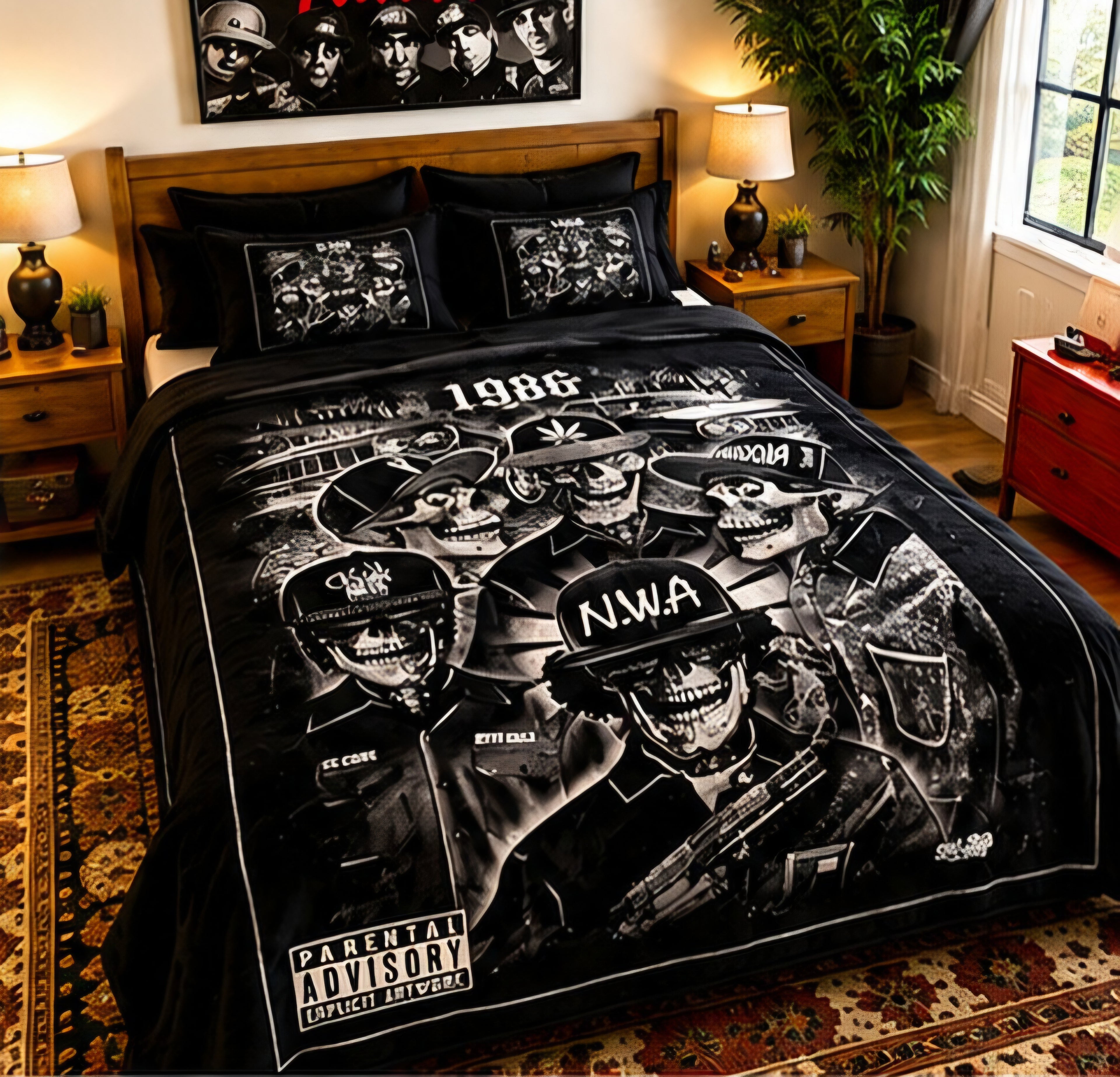 Black & White Old School Hip-Hop Skull Graphic Luxury Plush Blanket