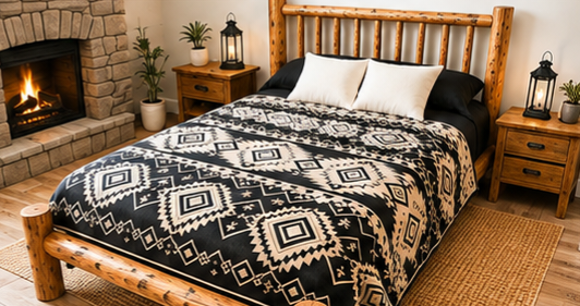 Modern Black & White Geometric Luxury Plush Blanket